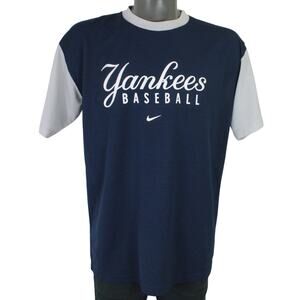 Vintage Nike New York Yankees Script Spellout T Shirt Blue Mens Large MLB